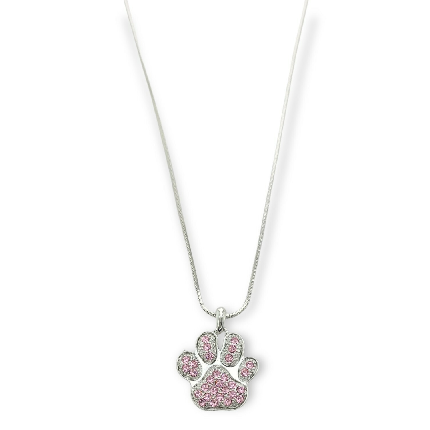 Swarovski Crystal Pawprint Pink Pendant Necklace with 20