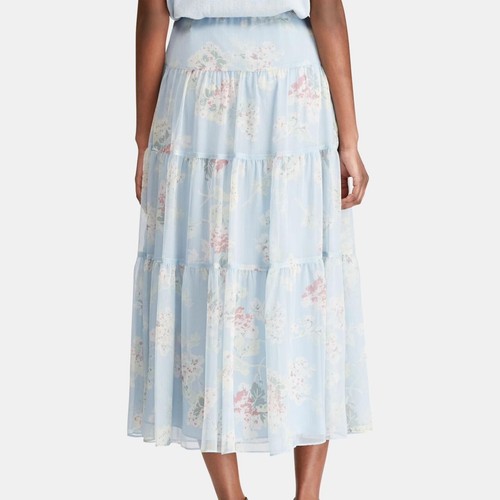 NWT Ralph Lauren Maxi Skirt Sz 8 Blue Chiffon Floral Tiered Ruffle Boho Prairie - Picture 5 of 18