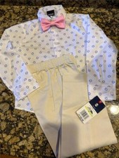 NWT BOYS IZOD 3 PC PANTS SHIRT BOW TIE SET SZ 4T CRAB DESIGN