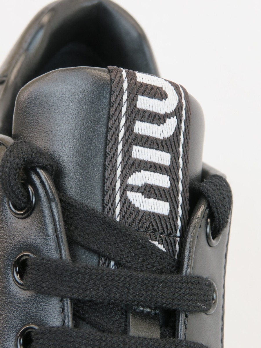 MIU MIU PRADA 5E165D BLACK LEATHER METAL LOGO LACE UP