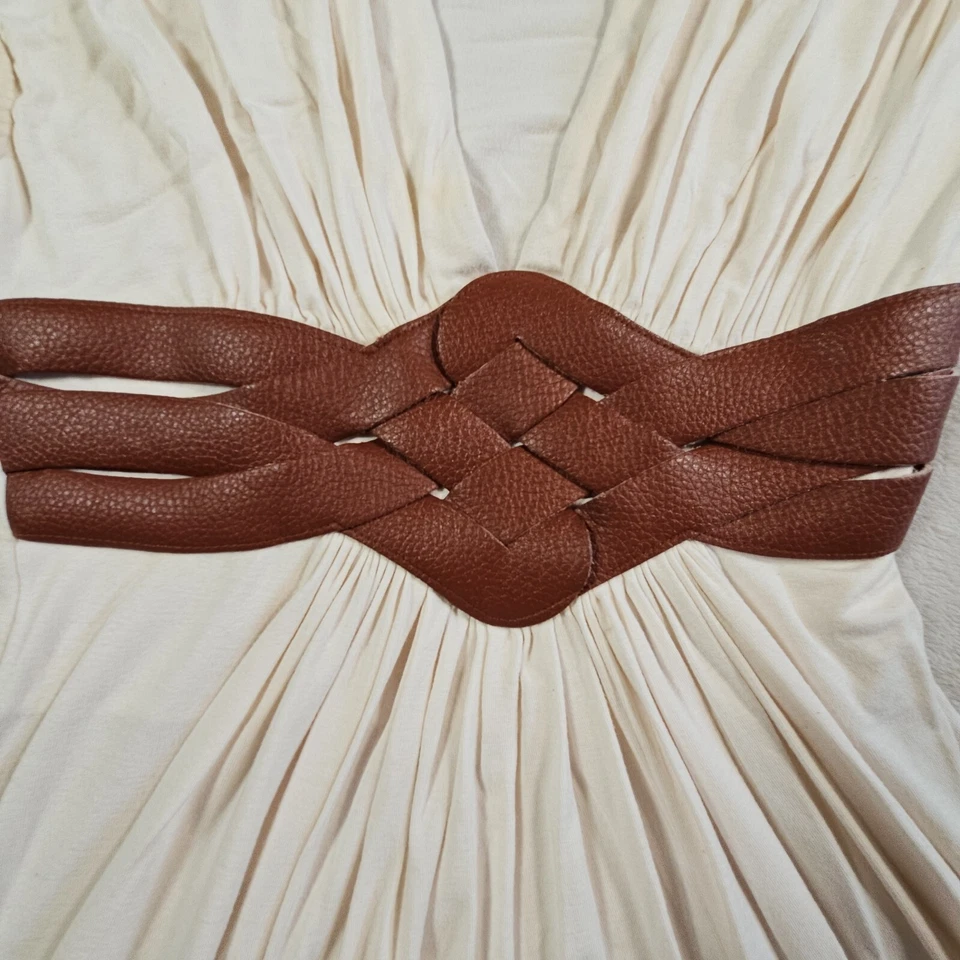 Sky Brand женщин Топ без рукавов кожаный акцент слоновой кости глубокий V шеи Y2K сделано в США - Изображение 3 из 4