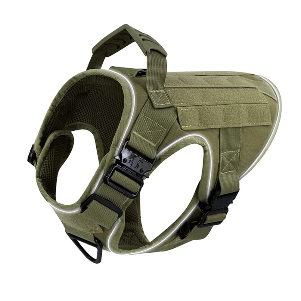 Dog Harness with 4 Metal Buckle Military Tactical Pet Training Vest Harnesses