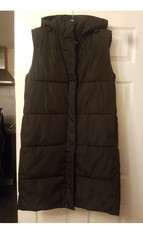 Bnwt Black Hooded Long Puffer Gilet Size Xs Extra Small