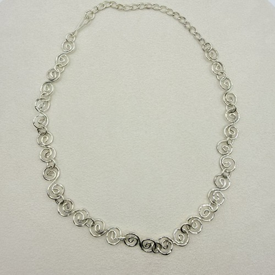 #ad Silver Tone Made in Greece Meander Choker Necklace Hammered Micro Swirl Jewelry $25.00