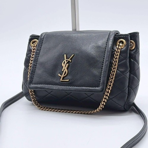 Saint Laurent YSL Black Quilted Leather Chain Shoulder Bag Gold Hardware 110cm