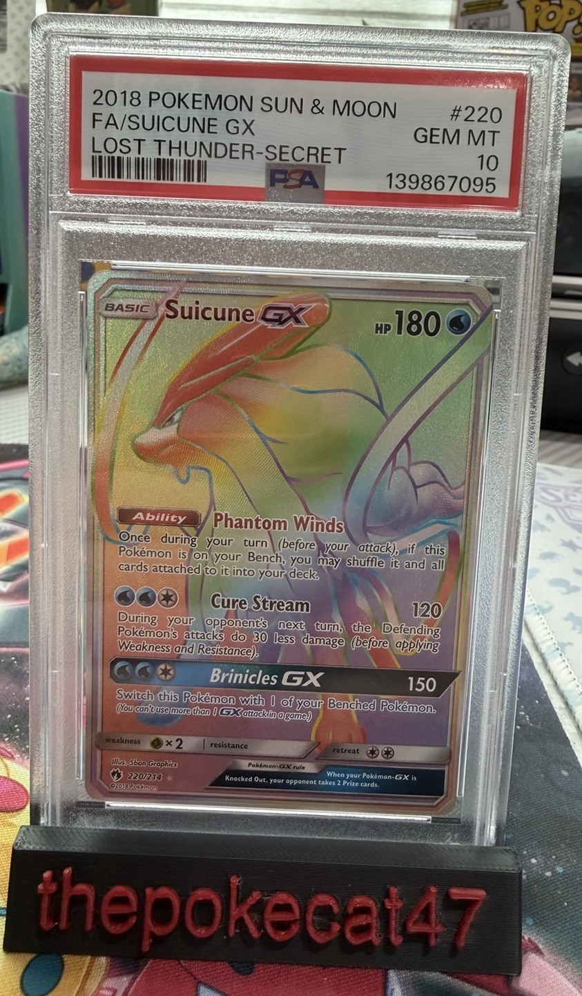 2018 Pokemon Sun Moon Lost Thunder Suicune GX Rainbow Secret Rare 220/214 PSA 10