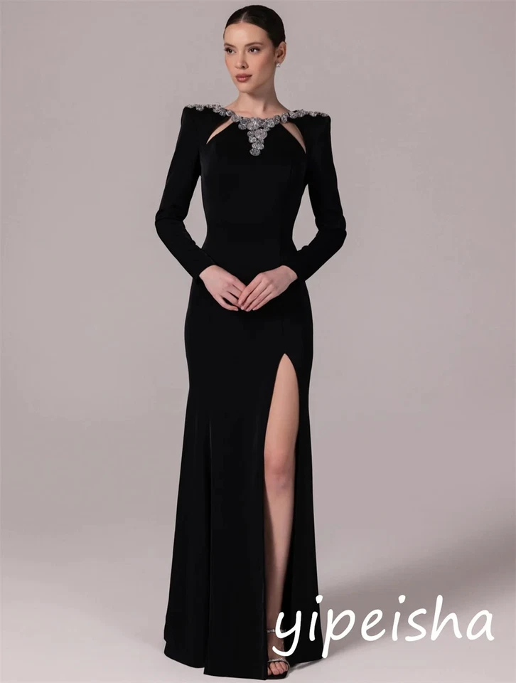 Vestidos de Noche Cuello Redondo Vestidos Largos A Medida Ocasión Brillante Hasta el Suelo Foto 4 de 4