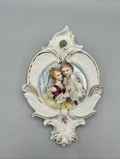 Vintage KPM Victorian Man & Woman Porcelain Figurines 3D Wall Plaques DETAILED