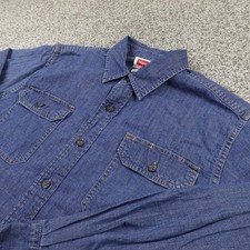 Wrangler Shirt Mens L Blue Denim Chambray Long Sleeve Button Up Western Cowboy