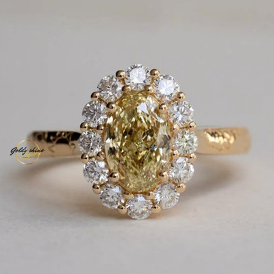 2.50 CT Yellow Ova Cut Moissanite Bridal Ring Wedding 14K Yellow gold plated