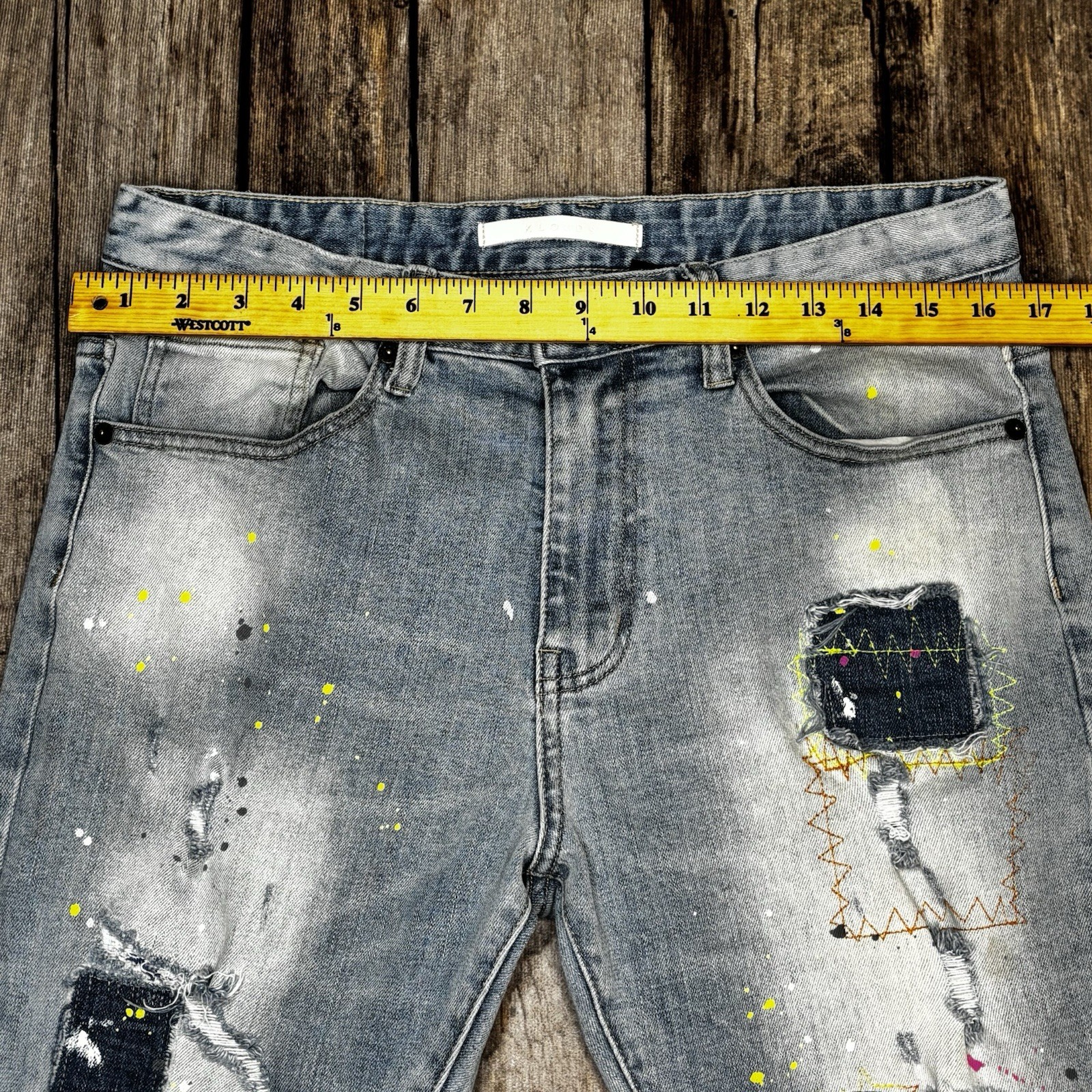 Kloud9 Distressed Patchwork & Paint Splattered Je… - image 4