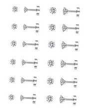 12 Pairs Tiny Stud Earrings Stainless B:6 Pairs 2mm 6 Pairs 3mm, Flat Back