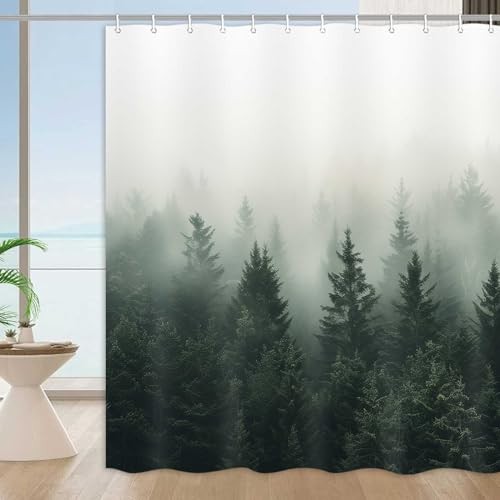 Misty Forest Shower Curtain Nature Shower Curtain 69"W x 70"L (Pack of 1) Green - Picture 5 of 6