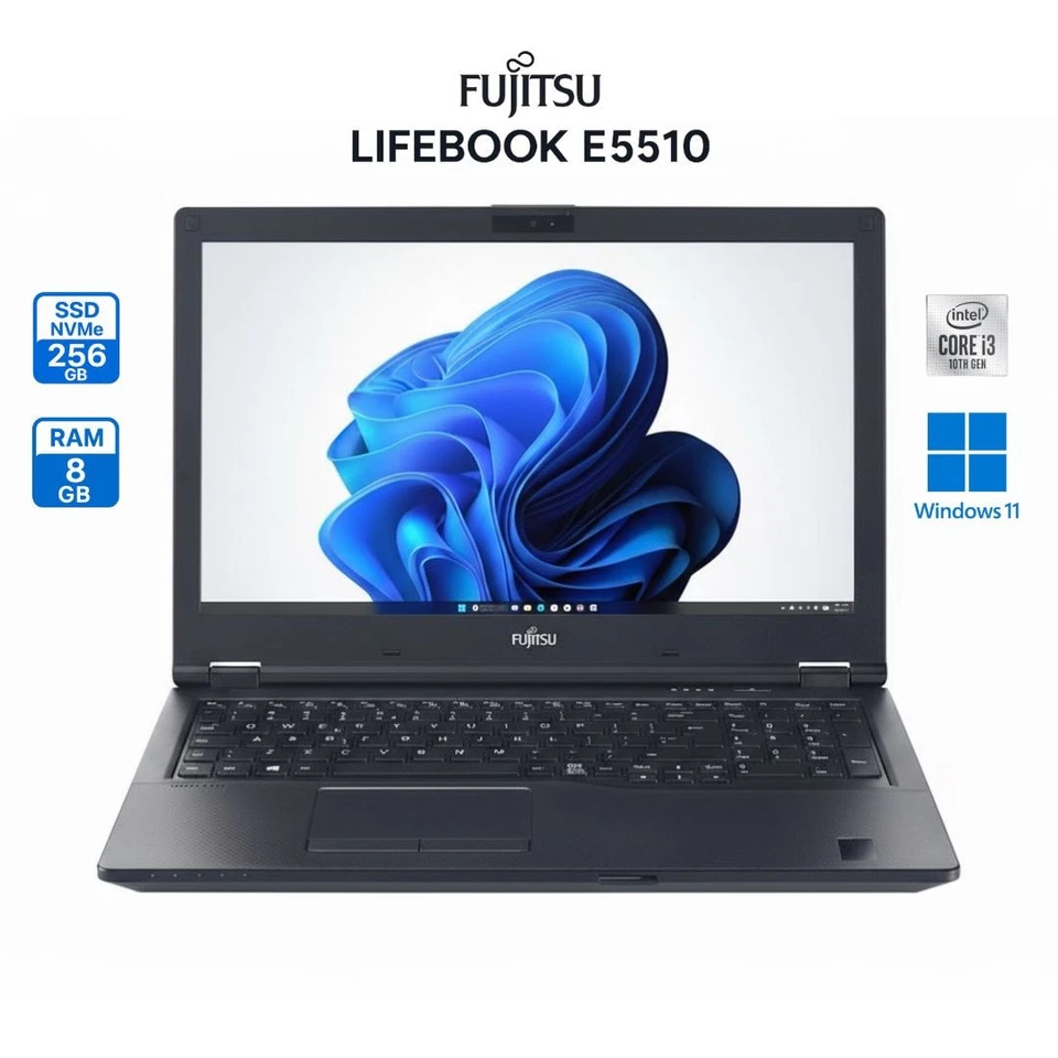 Fujitsu Lifebook E5510 i3-10110U 8GB RAM 256GB SSD Business Laptop Win 11 Office