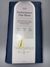 Threshold QUEEN 400 Thread Count Performance Flat Sheet Metallic Blue NEW