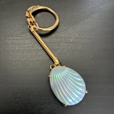 Vintage Signed SCHIAPARELLI Iridescent Shell Glass Pend Gold Elsa Schiaparelli