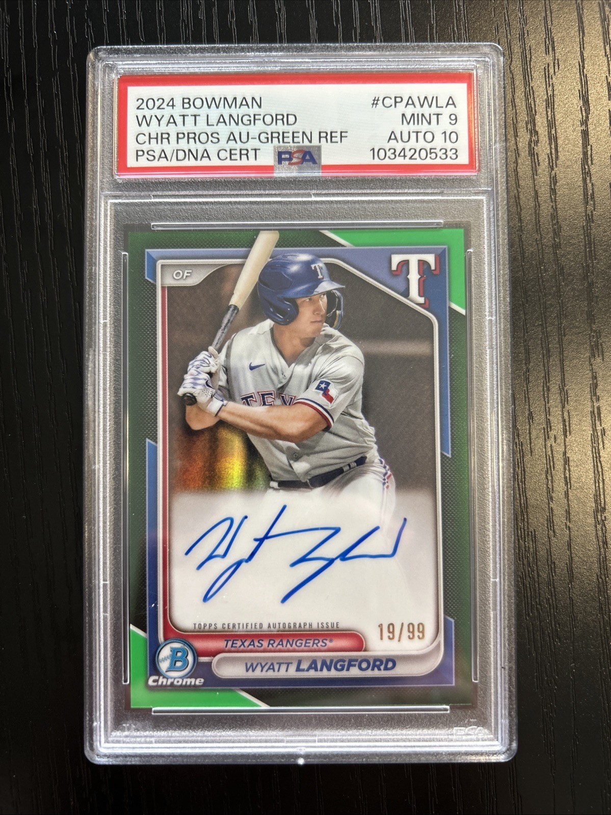 2024 Bowman Chrome Prospect Autographs Wyatt Langford #CPA-WLA Green /99