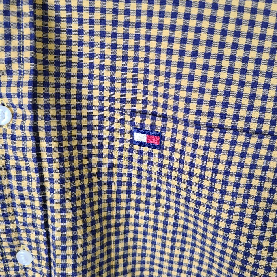 Vintage Tommy HilfIger Shirt Mens Large Yellow Blue Gingham Plaid Button Down - Image 3 of 4