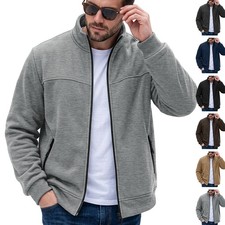 Men's Full Zip Stand Collar Jacket Brushed Side Pocket Casual S-XXXL