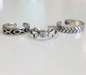 Lot 3 Sterling Silver Toe Rings Adjustable Boho Band CZ Bow Chevron Stackable