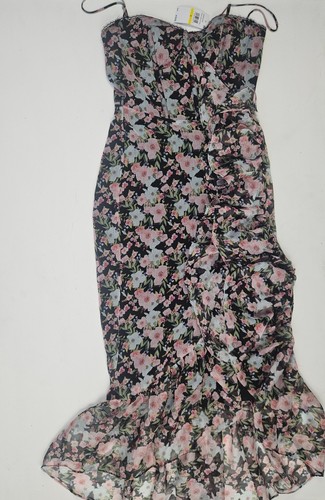Abito midi ASTR The Label donna Brisbane asimmetrico nero floreale taglia M - NUOVO - Foto 3 di 8
