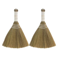 2 Pcs Halloween Broom Grass for Floor Cleaning Miniature Natural Handheld