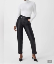 Spanx Black Faux Leather Slim Straight Pants size XL, Womans Cropped Pants