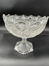 Vintage Hofbauer Crystal Compote Pedestal Bowl 7” Tall X 8” Wide Pressed Glass