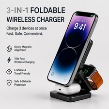 3-in-1 Wireless Charger Station for Apple Aluminum Charging Stand 15 Watt New 