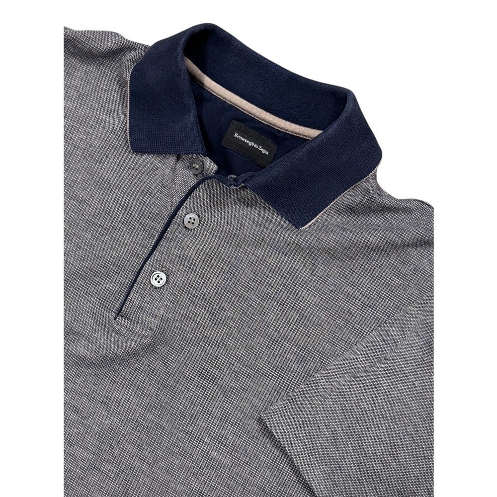Ermenegildo Zegna VTG rare Polo Shirt Women L Blue White Micro Knit Cotton