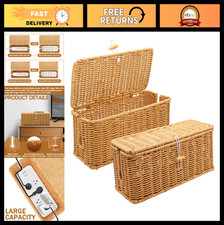 2PCS Rattan Cable Management Box, Cord Organizer with Open Slots for Desk Rout