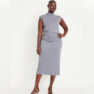 OLD NAVY by Gap ~ New! NWT XXL ~ Gray Mock Neck Career Ruched Midi Dress b33