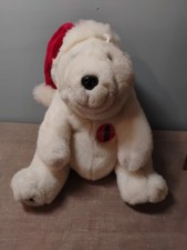 Vintage 1996 Plush Design Coca-Cola 10" Polar Bear With Santa Hat