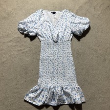 Pretty Little Thing Dress Womens 4 Puff Sleeve Ditsy Floral Smocked Summer Mini