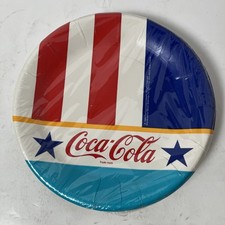 Vintage NOS 1988 Coca-Cola Paper Plate 12-Pack 7&rdquo; Red White Blue Flag SEALED BEW