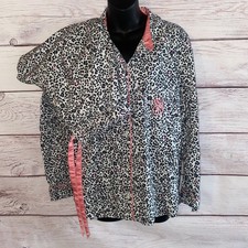 Victoria  s Secret Women  s Cotton Pajama Set M Leopard Print Pink Embroidered B10