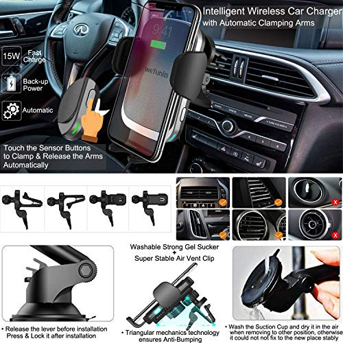 Wefunix 15W Qi Fast Wireless Car Charger Mount Automatic Sensor Clamp Air Vent + - 第 4/5 張圖片