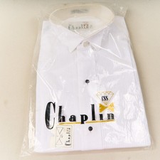 Vintage Chaplin Tuxedo Shirt White Mens S 35 36 Wingtip Collar Pleated NEW
