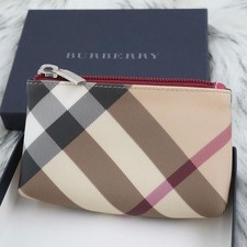 BURBERRY LONDON Nova Check Coin Case Beige Mini Pouch Wallet Canvas Leather Box