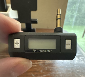PowerUp! FM Transmitter 3.5mm TRS Plug-In Audio Input w/ LCD Screen, Black