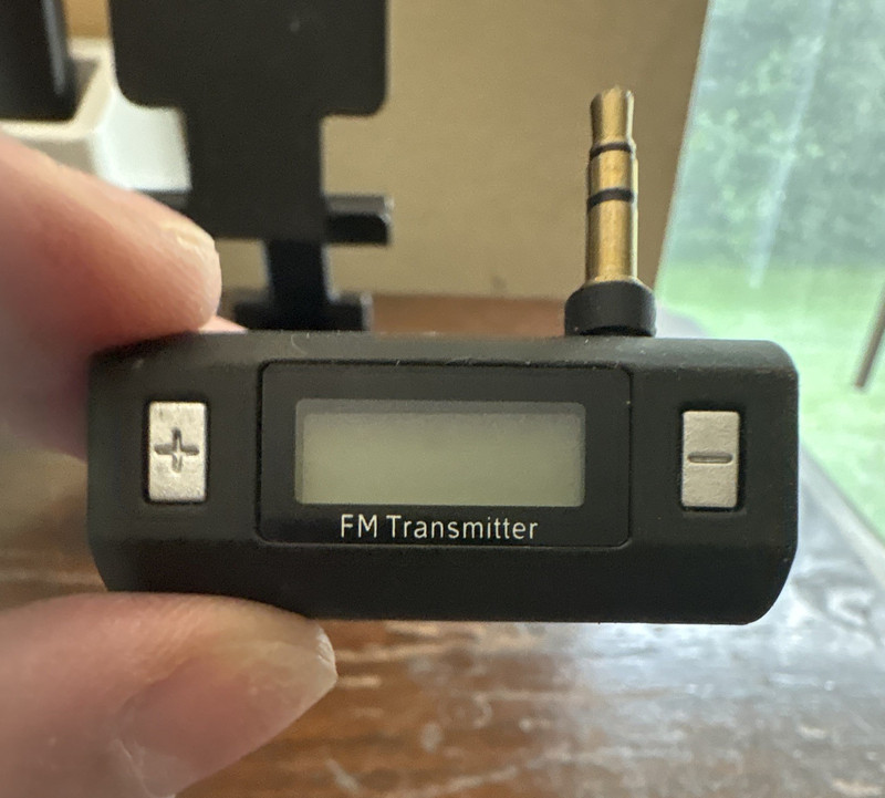 PowerUp! FM Transmitter 3.5mm TRS Plug-In Audio Input w/ LCD Screen, Black
