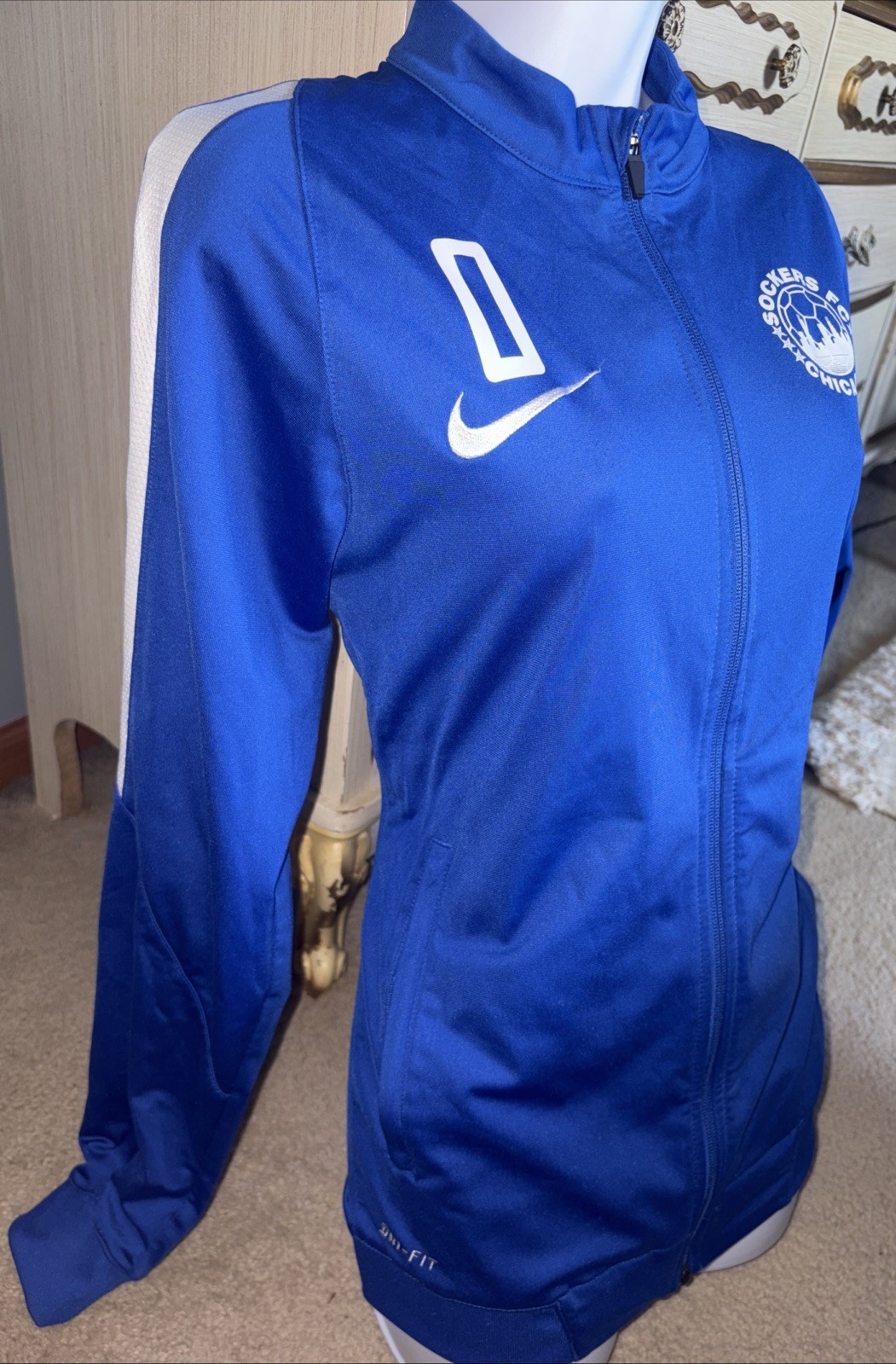 Nike x Chicago Soccer Dri-Fit Running  Blue Zip Up Jacket Unisex Sz Small Vtg image 4