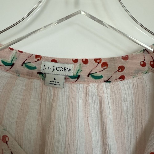 J Crew Womens Swimsuit Coverup Dress Size Large Gauze Striped Cherry Tassel - Picture 7 of 9