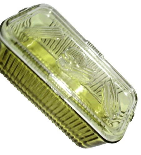 Vintage Federal Glass Refrigerator Dish Lid Amber Clear Vegetables Ribbed Sides