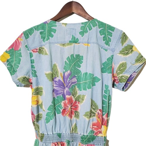 Vtg Liz Wear 90s Jumpsuit Size S Colorful Pockets Liz Claiborne Tropical Cotton - Picture 7 of 13