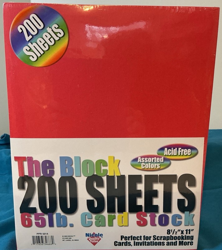 The Block 200 Sheet Assorted Colors, Acid Free, 65 Lb. Card Stock 8 1/2 X 11”