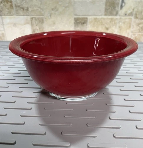 PYREX #323 Red w Clear Bottom 1 Liter Mixing Bowl Corning NY USA