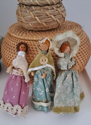Vintage handgefertigte Wirbel Puppen X3 primitive Volkskunst Laura Ashley