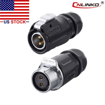 CNLINKO 2 Pin Power Connector Cable to Cable,Plug w/ Receptacles IP67 Waterproof
