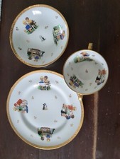 Vintage Limoges France Child's Set 3 Piece Nursery Rhyme Dog, Cat, Fish Euc